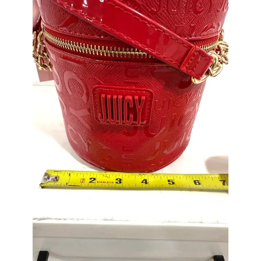 Juicy Couture Y2K Red Embossed Jet Set Train Case Bucket Crossbody Bag NWT Glam